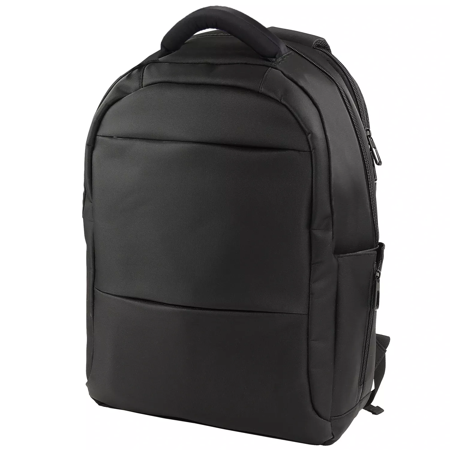 Stor svart datorryggsäck med laptopfack och flera funktioner