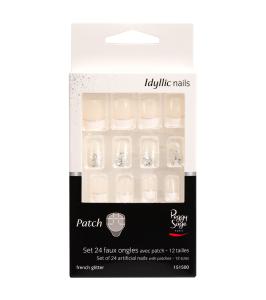 Set med 24 lösnaglar French glitter