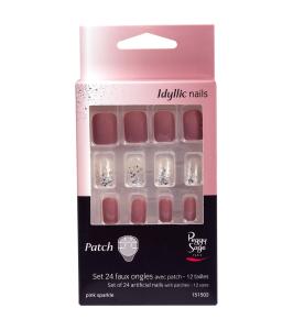 Set med 24 lösnaglar pink sparkle