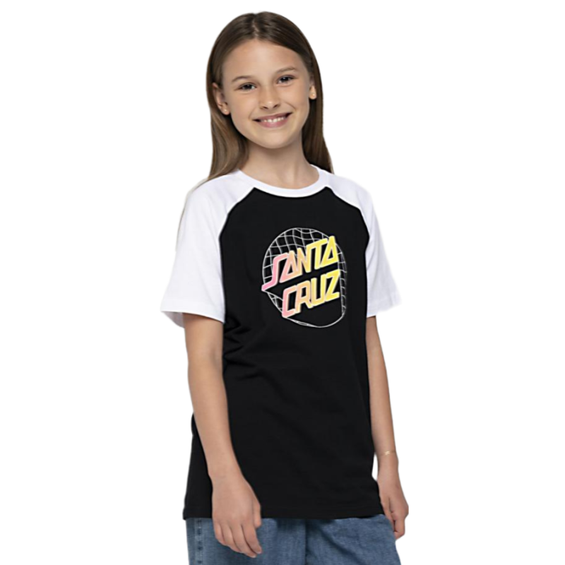 Santa Cruz Youth T-Shirt Grid Dot Raglan Black Whi