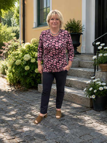Topp 3/4 vinröd mönst.
