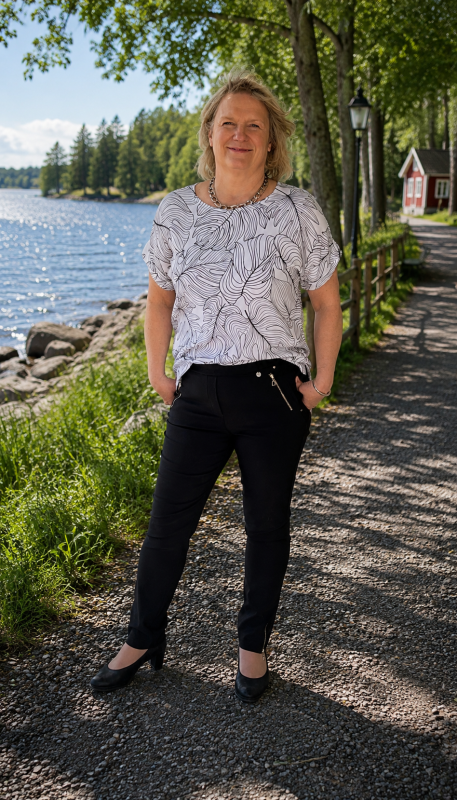 Blus svart/vit mönstrad