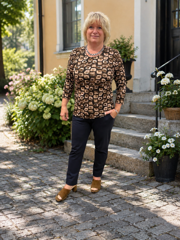 Topp 3/4 brun mönst.