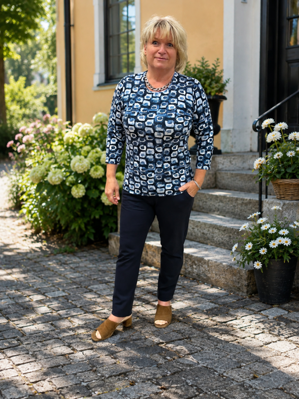 Topp 3/4 marin mönst.