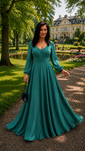 Långklänning jade grön