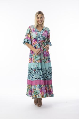 Klänning rosa-turkos