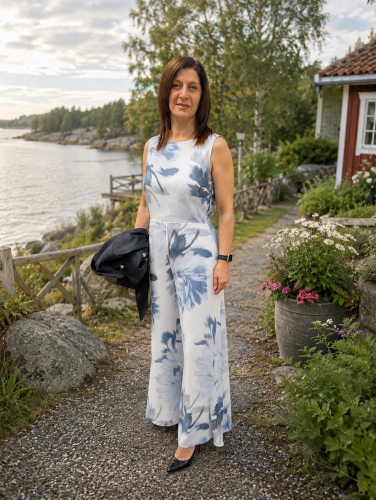 Byxdress vit-blå