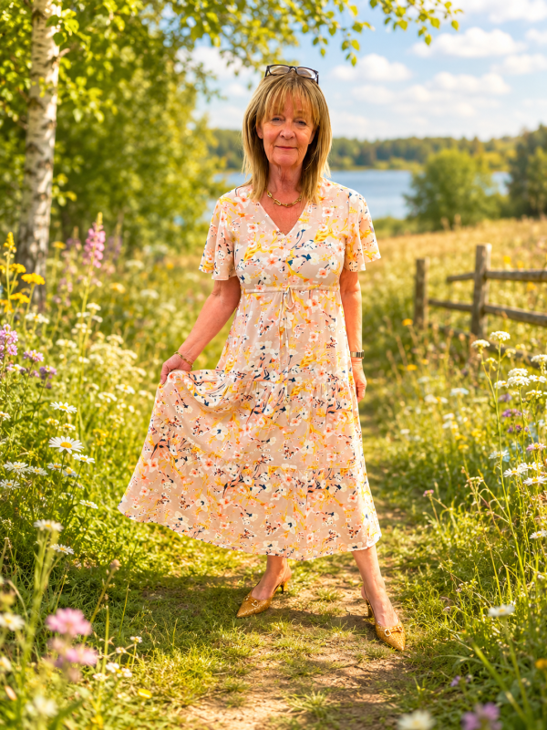 Klänning blommig beige