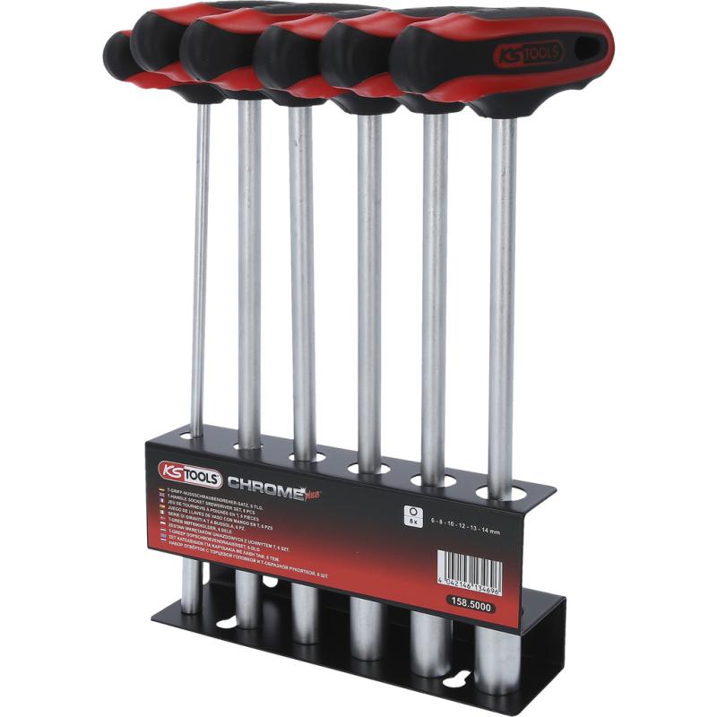 KS-Tools T-handtag 2k 6pt hylsor lång 6-14mm, sats