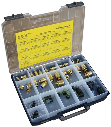 Sortimentlåda Raufoss ABC-kopplingar raka (48 delar)