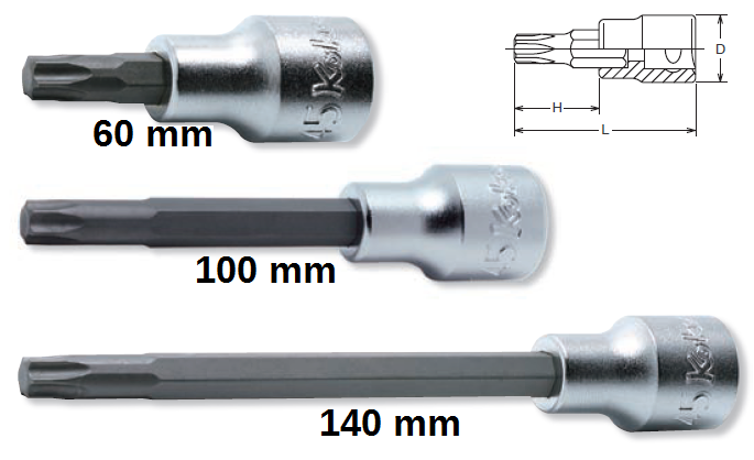 Koken 4025 - 1/2" Torxhylsor T20-T80 (140mm)