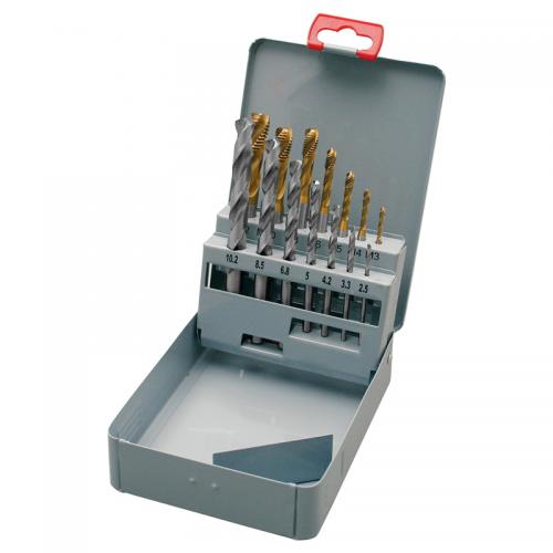 Spiral gängtappar & borr i sats 45º HSS-TIN DIN371/376