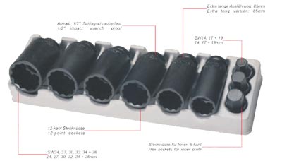 Müller-Werkzeug 1/2" Specialhylsor för navmuttrar