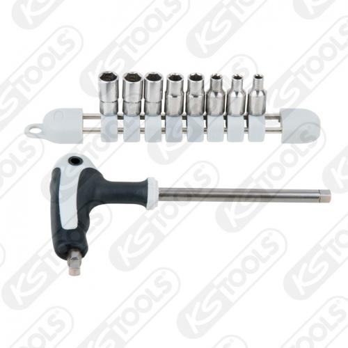 Rostfritt T-handtag med hylsor 1/4" 9delar