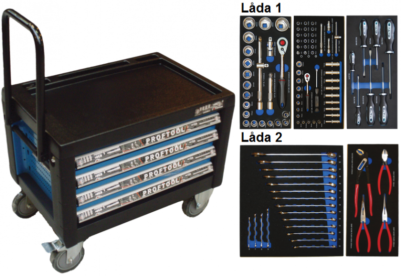 Bato verktygsbox mini med hjul 4 lådor (inkl 103 delar)