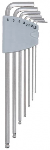 Rostfri L-nyckelsats extra långa insex med kula 7st