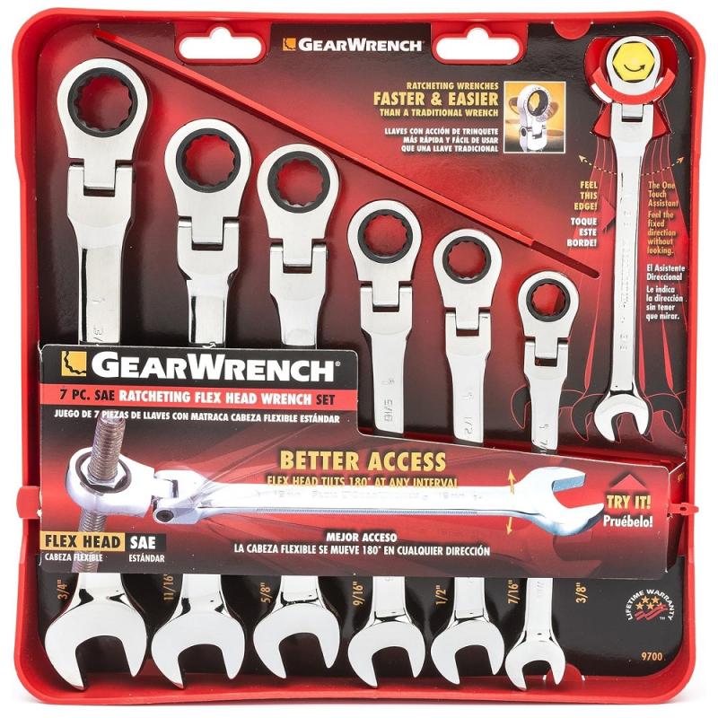Gearwrench 9700 ringspärrnyckelsats tum ledade 7st