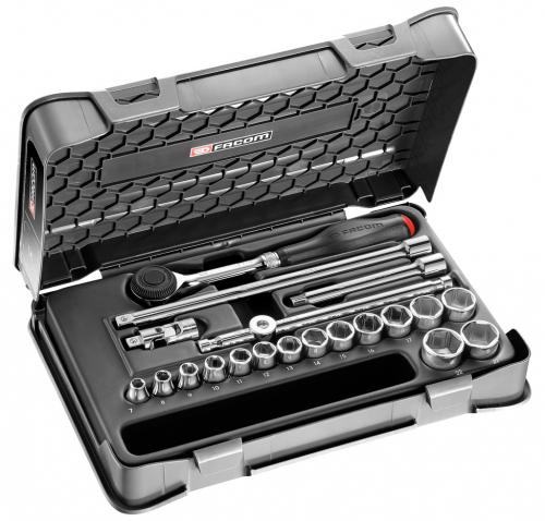 Facom J.360-3P6 3/8" hylsnyckelsats 6pt 7-22mm (20 delar)