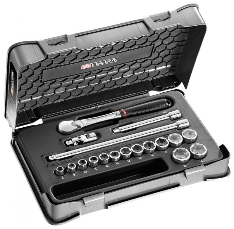 Facom JL.161-2P6 3/8" hylsnyckelsats 6pt 8-22mm (18 delar)
