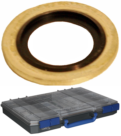 Sortimentlåda - Gummistålbrickor mm/tum 456st