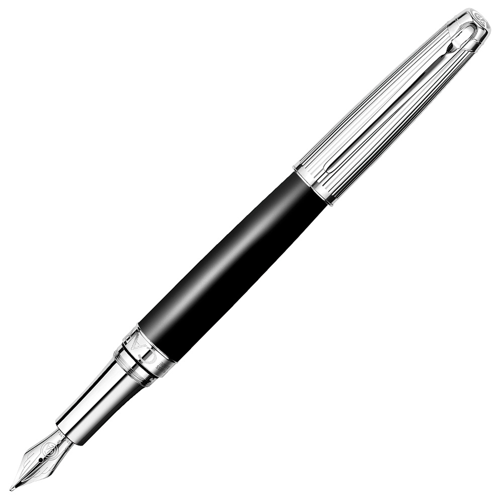 Caran D'Ache Vulpen Léman Ebony Zwart - Middel (M) Rhodium 18K Goudpunt