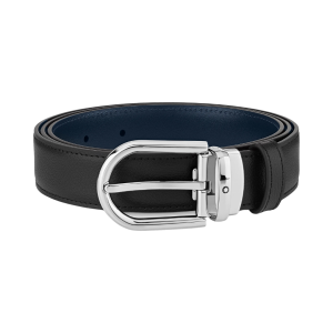Montblanc Belt Horseshoe palladium shiny pin blue/black 128756