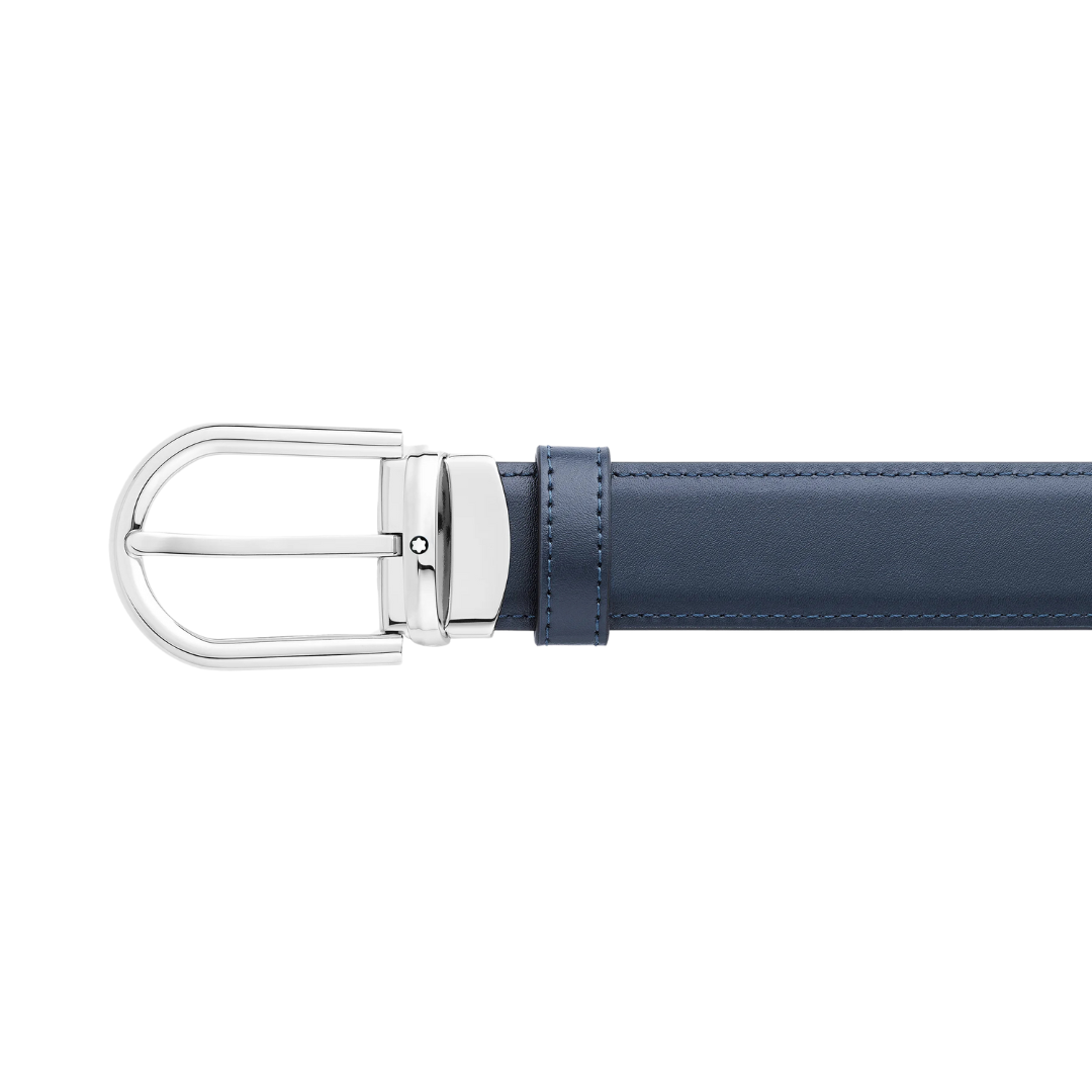 Montblanc Belt Horseshoe palladium shiny pin blue/black 128756