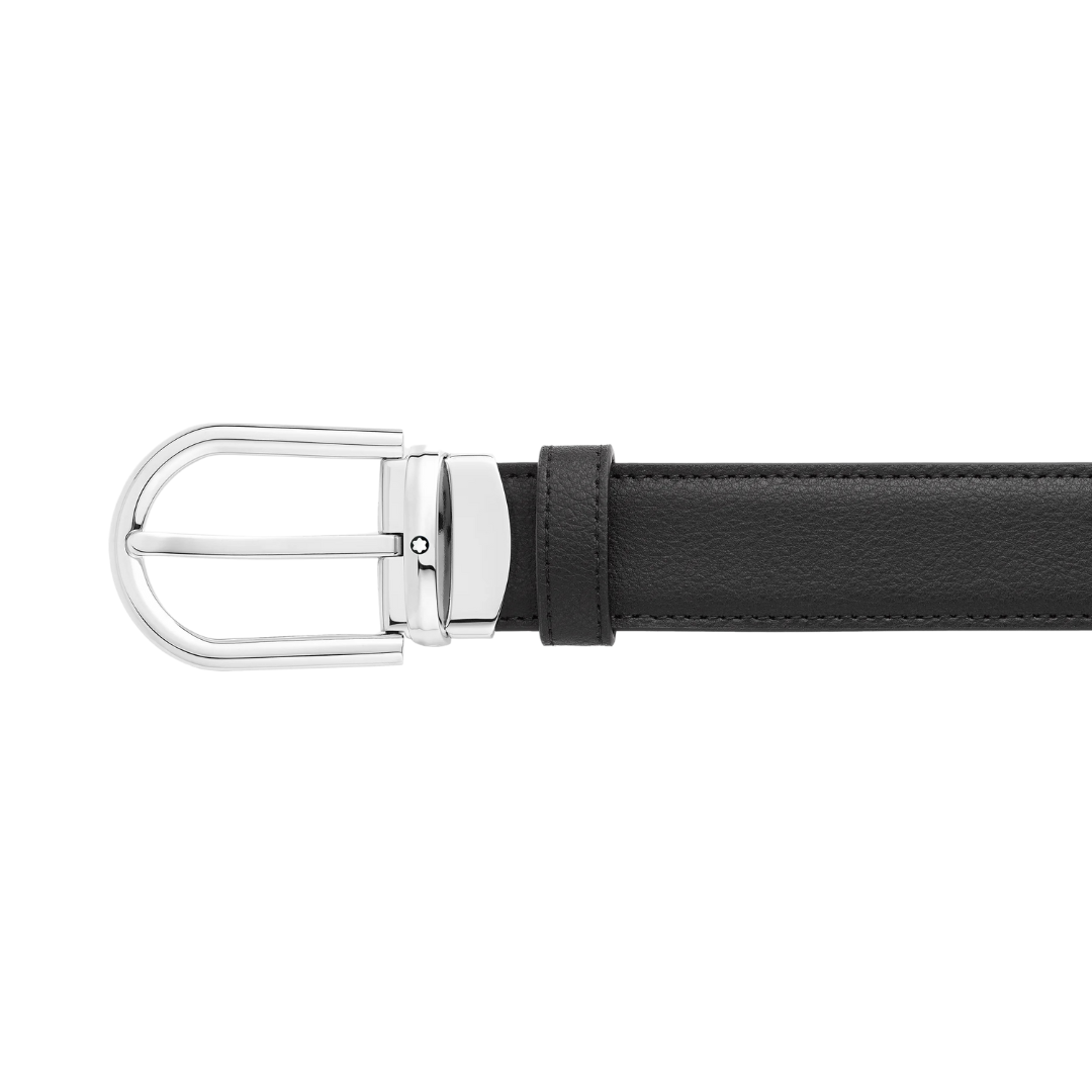 Montblanc Belt Horseshoe palladium shiny pin blue/black 128756