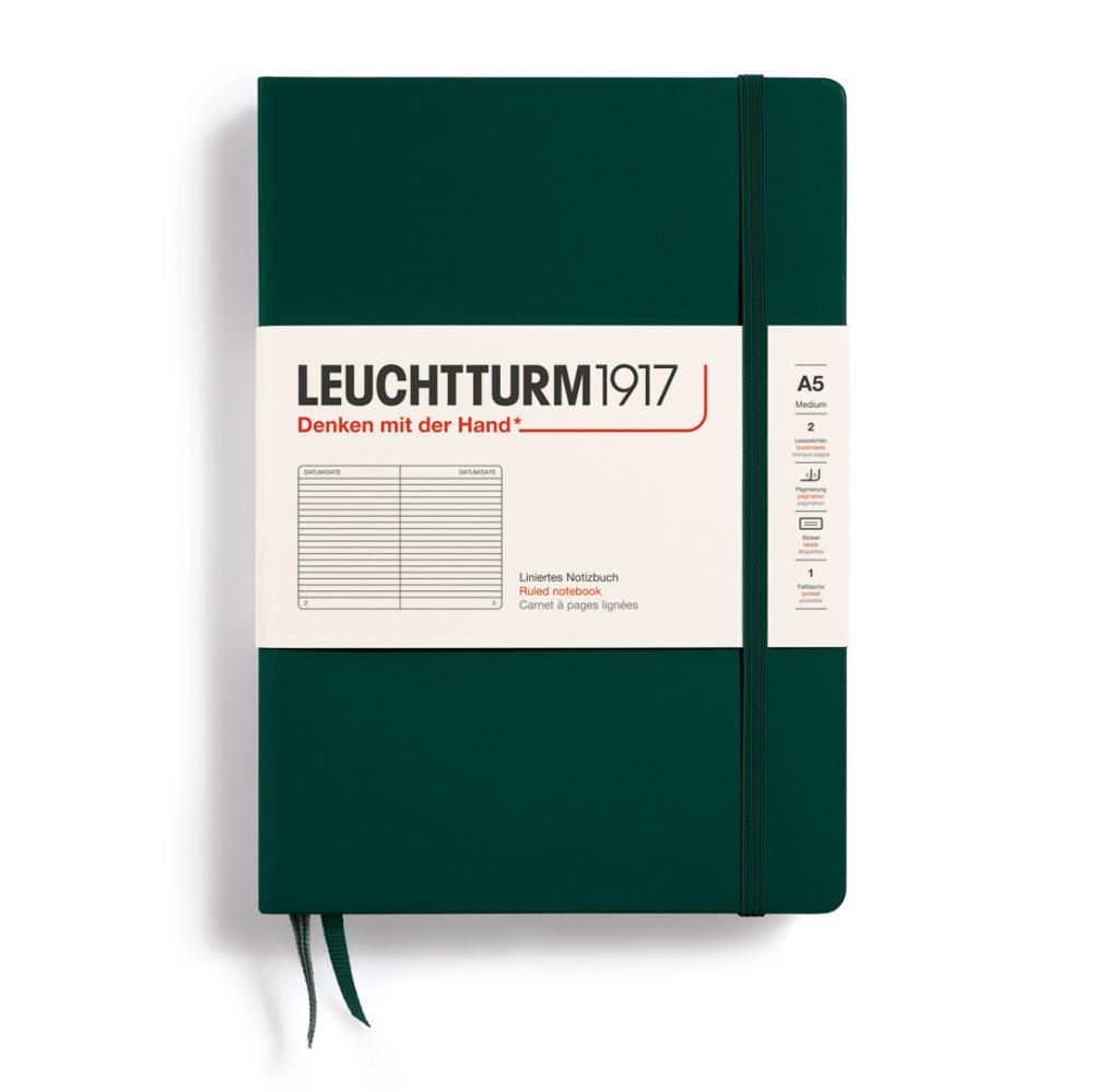 Leuchtturm A5 Forest Green hård pärm linjerad