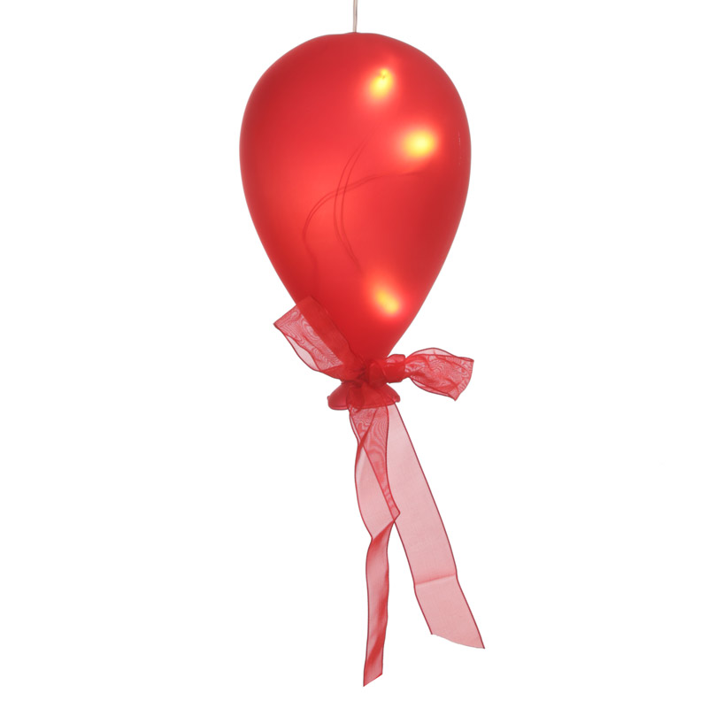 Glasballong röd med ledbelysning