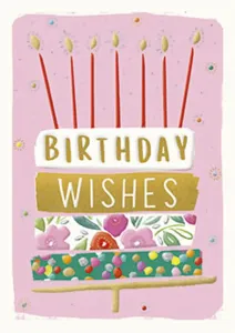 Tårta med ljus, Birthday Wishes, Dubbelt kort - Pictura