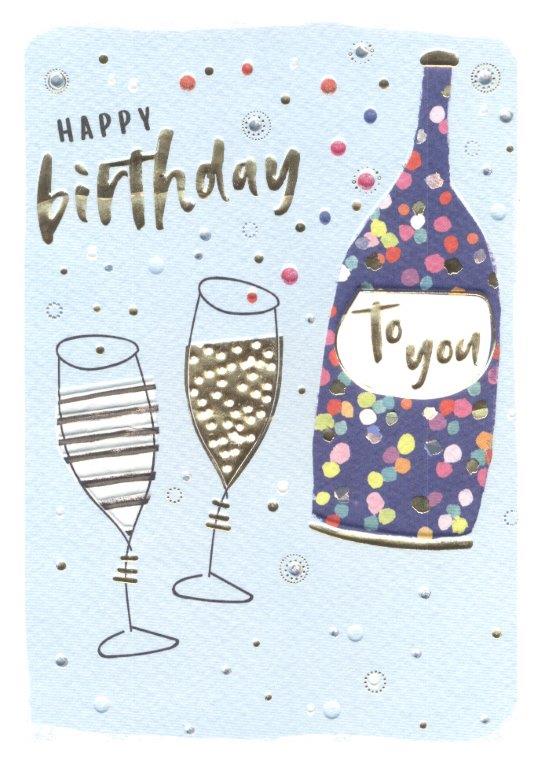 Kort med Flaska och 2 höga glas; Happy birthday to You - Pictura