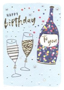 Kort med Flaska och 2 höga glas; Happy birthday to You - Pictura