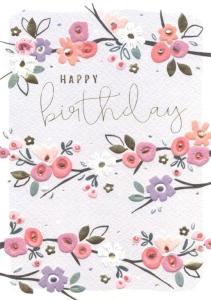 Kort med Blommor på grenar, Happy Birthday, Präglat motiv - Pictura