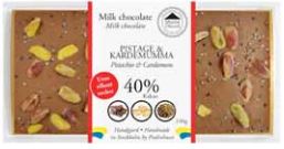 Choklad sockerfri, Pistage & Kardemumma, Mjölkchoklad 40% - Pralinhuset