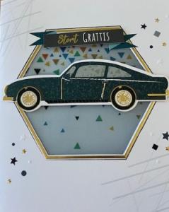 Stort Grattis, Blå bil, Dubbelt kort - Pictura