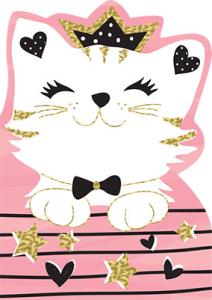 Dubbelt kort med en nerbäddad katt med krona, Pictura