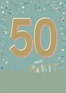 50 - Dovt grönt kort med små blommor och detaljer i guld - Pictura