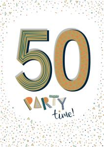 50 - Party Time, Vitt kort med glittriga detaljer - Pictura