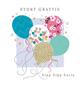 Stort grattis, Hipp Hipp Hurra, Dubbelt kort med ballonger - Pictura