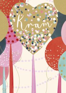 "Kram", Dubbelt kort med konfettifylld hjärtballong - Pictura