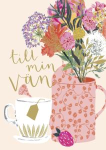 "Till min vän", Dubbelt kort med blommor i en kanna - Pictura