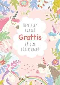 Hipp Hipp Hurra! Grattis på din födelsedag!, Ram av enhörningar, Pictura