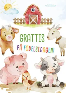 Grattis på födelsedagen - dubbelt kort med bondgårdsdjur, Pictura