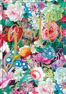 Kort med färgglada blommor och guldfärgad text: Grattis - Pictura
