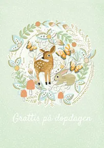 Grattis på din dopdag - dubbelt kort med rådjur och hare, Pictura
