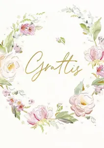 Grattis, Blomkrans i mjuka rosa toner, Dubbelt kort - Pictura