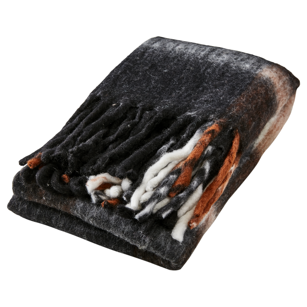 Filt Frasse, Rutig Svart / Vit / Terracotta - Affari