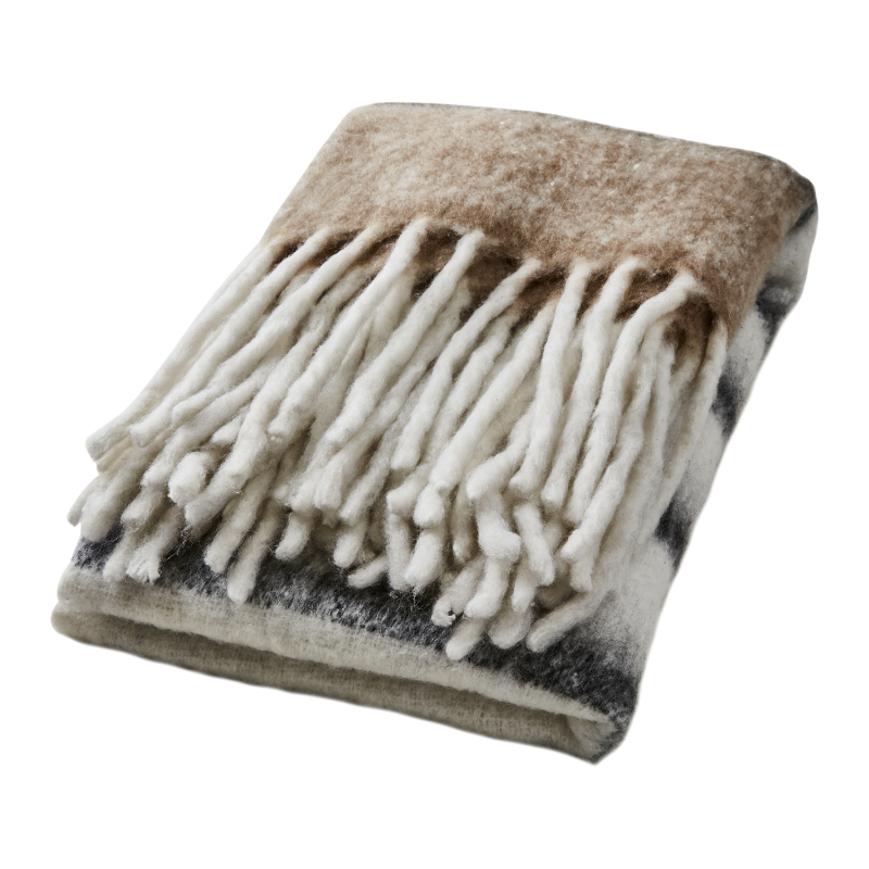 Filt Frasse, Randig Beige / Svart / Vit - Affari