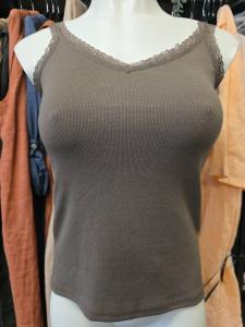 Linne, Ribbat med spets, Brun Lotten - Caramelle Fashion
